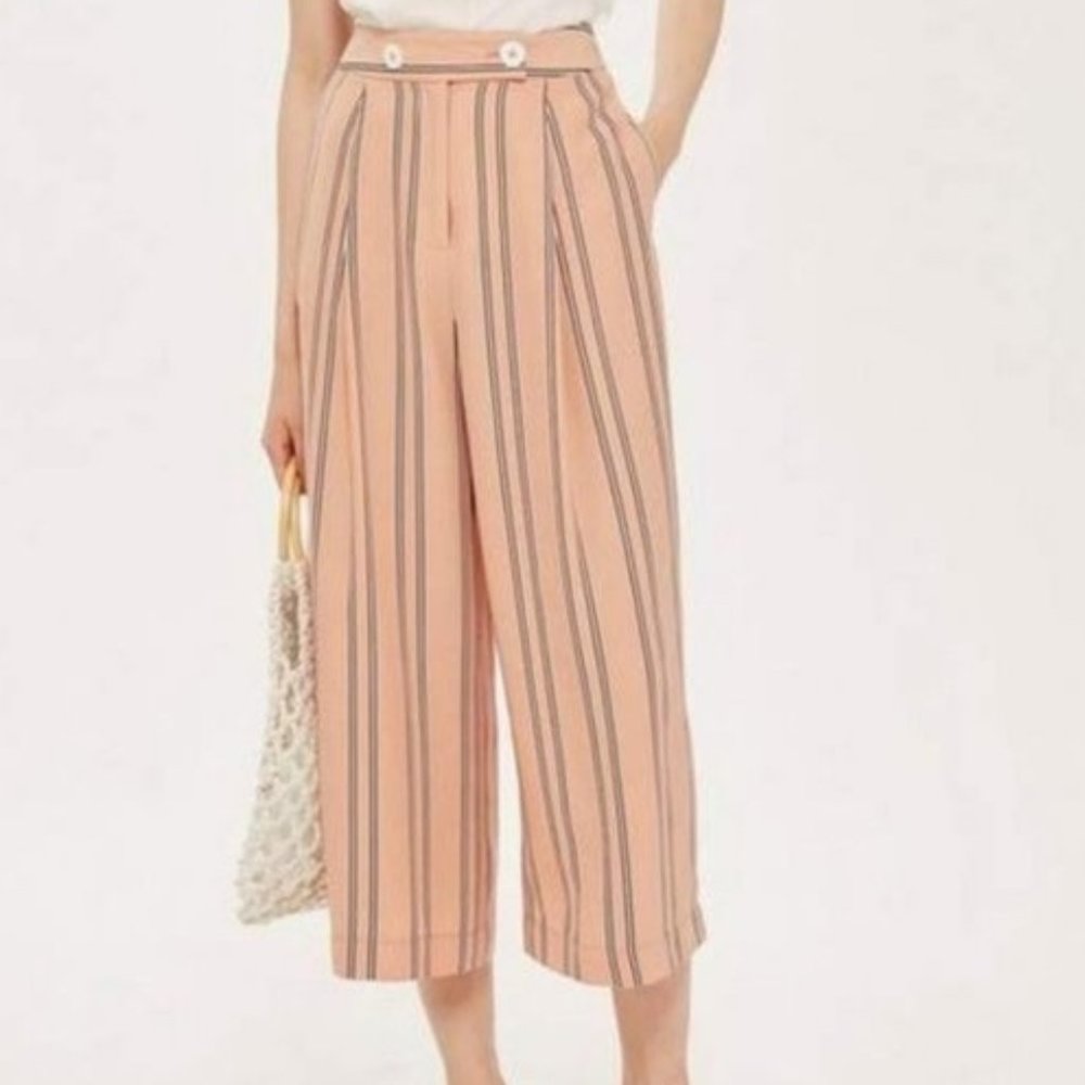 TopShop Wide Leg Striped  Cropped Pants SZ-6
